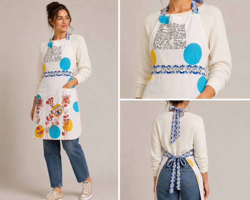 Anthropologie Home Cotton Halter Apron Floral Polka Dot Kitchen Cooking NWT